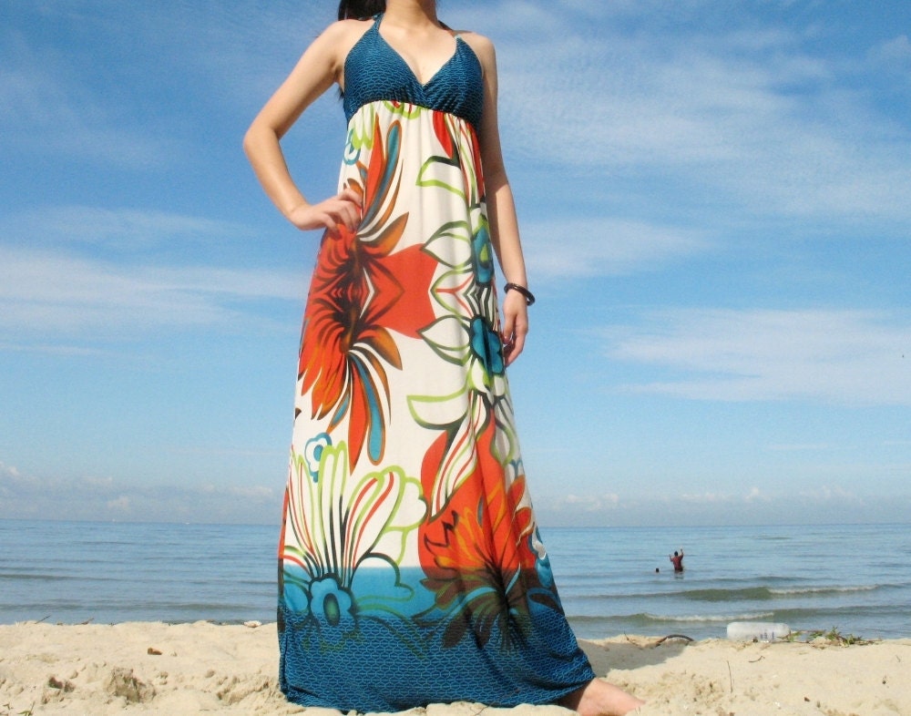 Floral Sundress Elegant Maxi Dress Romance Long Dress Evening Dress / Bridesmaid dress