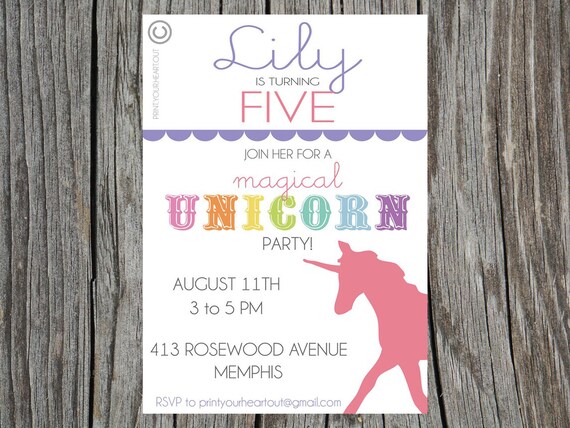 Unicorn Rainbow Party Printable Invitation Il_570xn