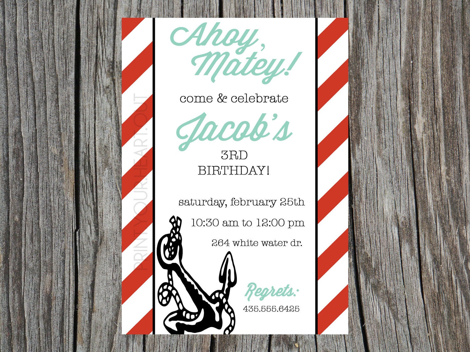 Printable Nautical Anchor Sailor Birthday Party Invitation Il_570xn