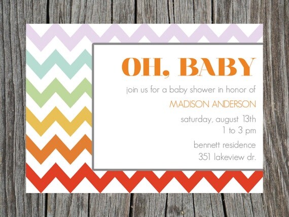 Printable Baby Shower Invitation Modern Rainbow Chevron Zig Zag Il_570xn