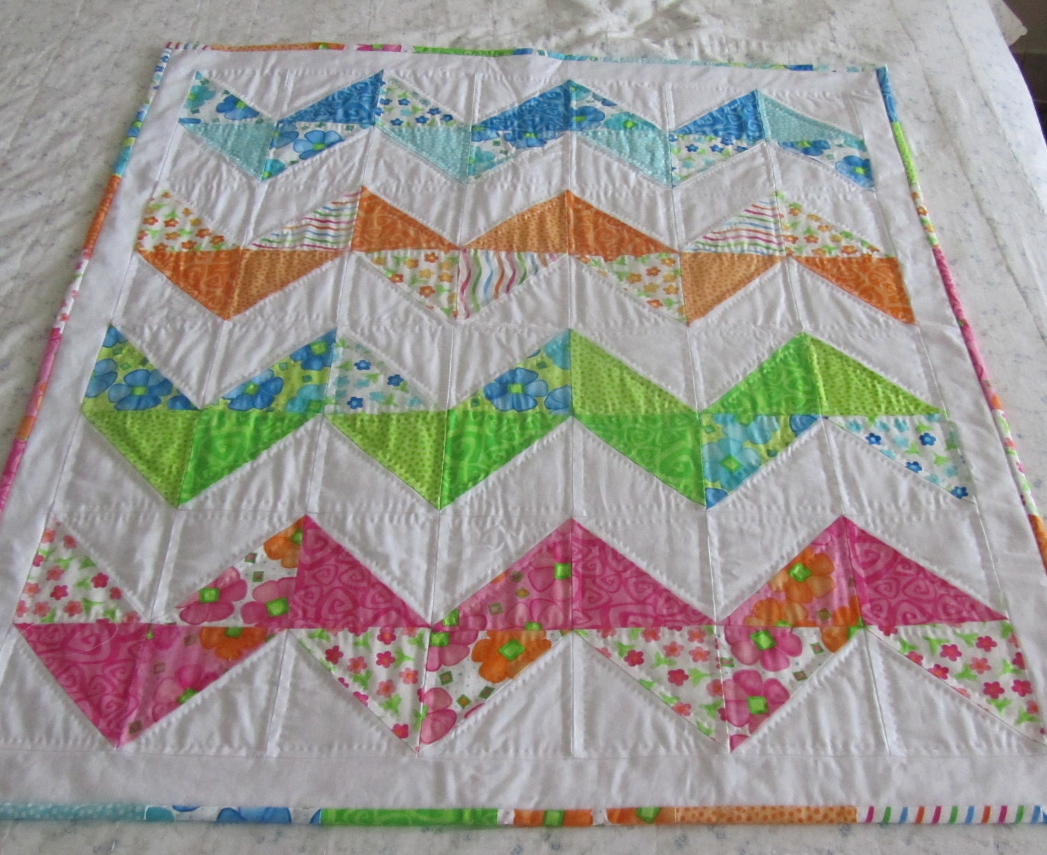 Chevron Baby Crib Quilt Hand Quilted car seat coverlet On Sale
