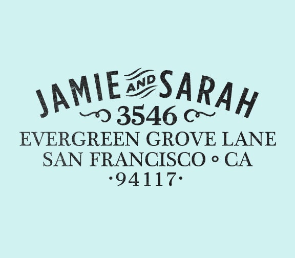 Custom return address rubber stamp WOODTYPE ARCH with wood handle