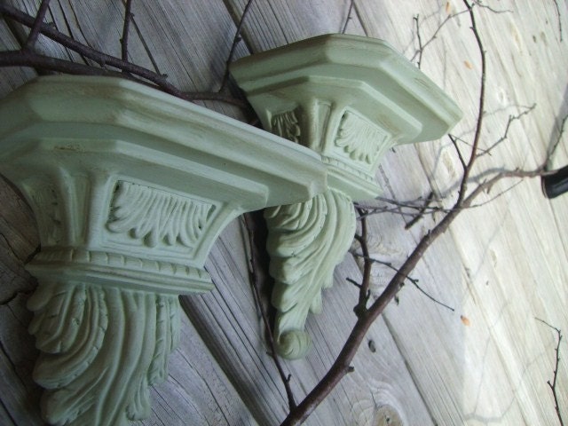 Vintage Looking Shabby Chic Green Wall Sconces-  One Set