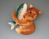 Bear & Trout Salt/ Pepper Shakers - Anthropomorphic - Vintage Artmark, Japan