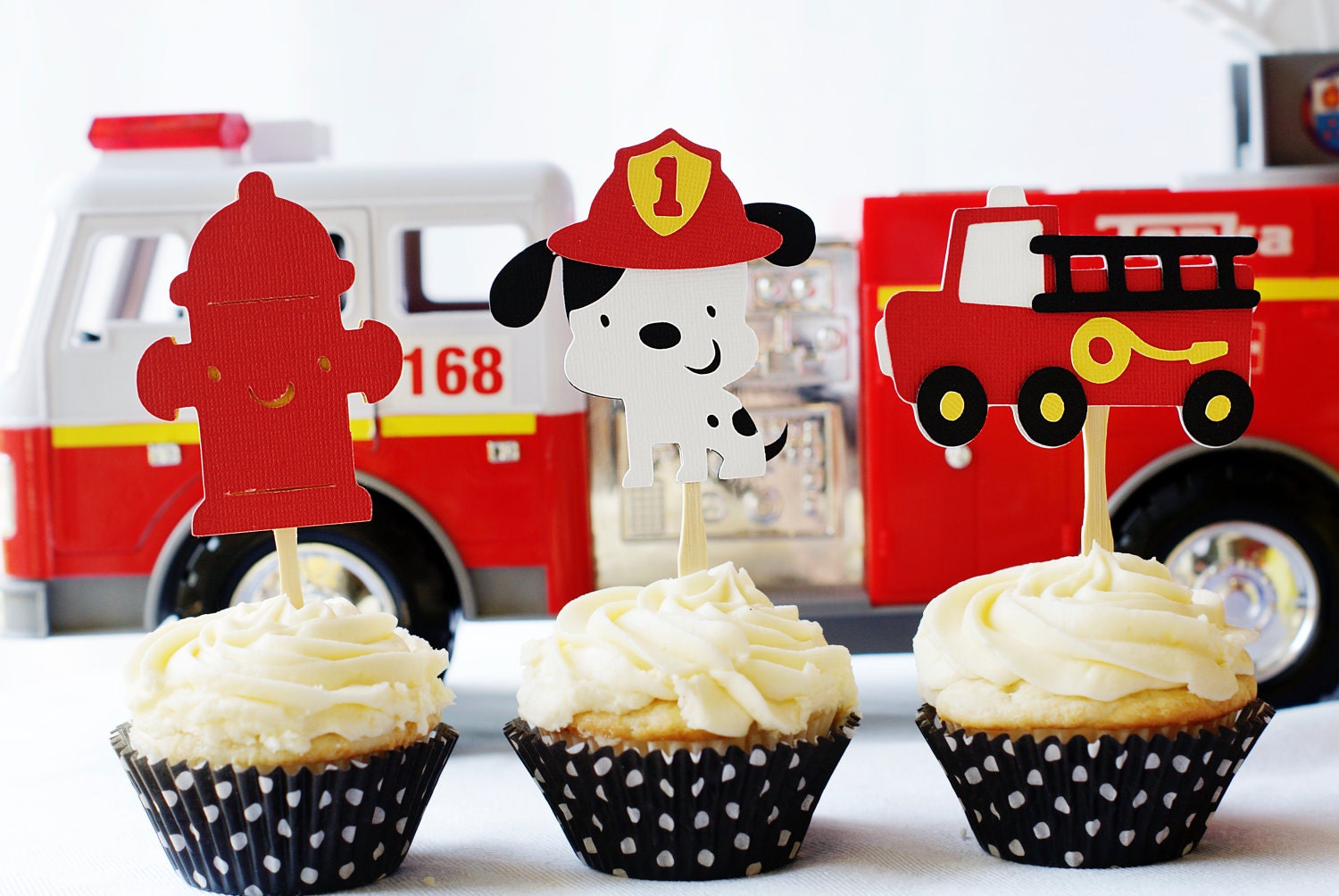 Sound the Alarm - Firetruck Cupcake Toppers Il_570xn