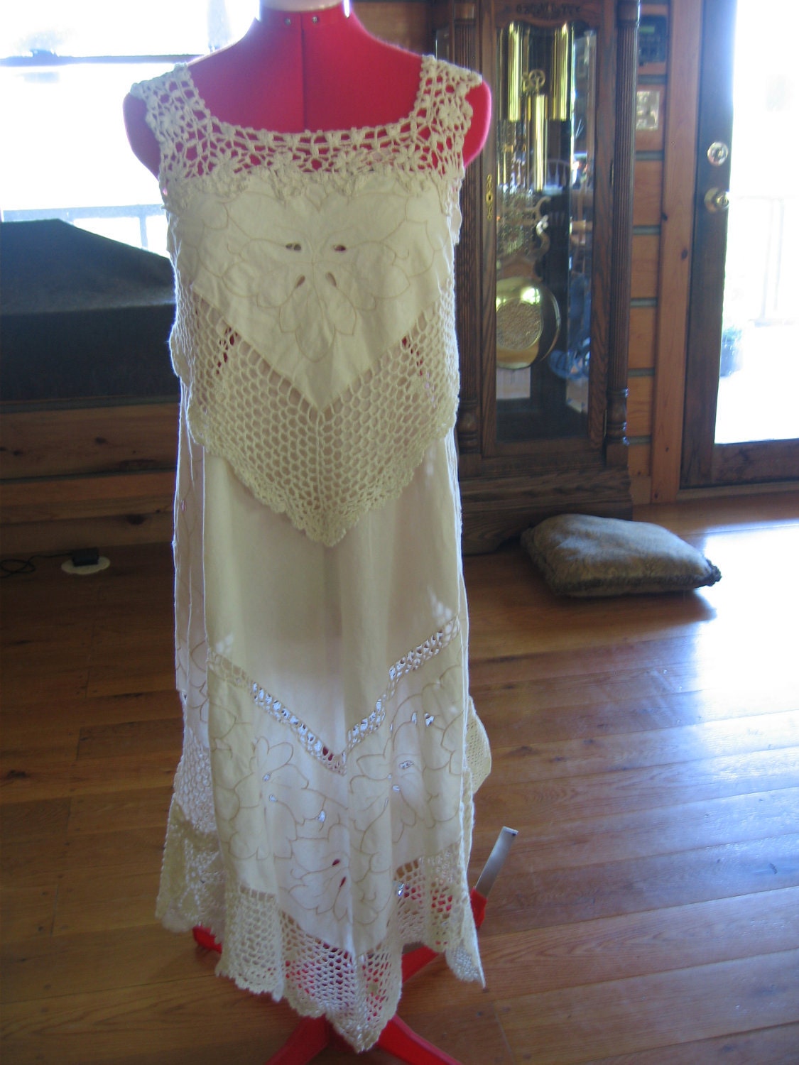 On sale from 295.00 Upcycled Tablecloth and Doily Dress - Sun Dress - Antique and Vintage Doily Dress - Upcycled Dress