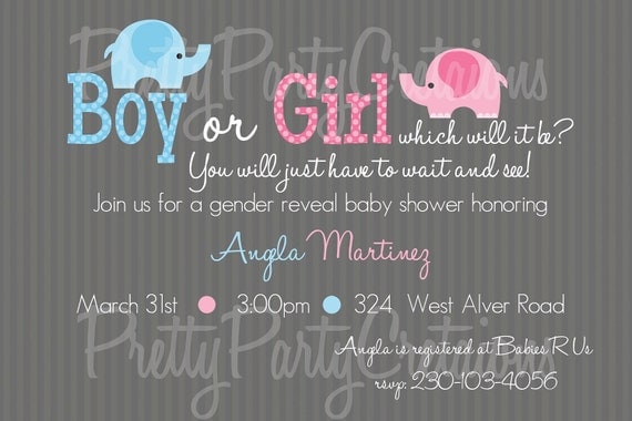 BABY ELEPHANT gender reveal baby shower invitation - U PRINT