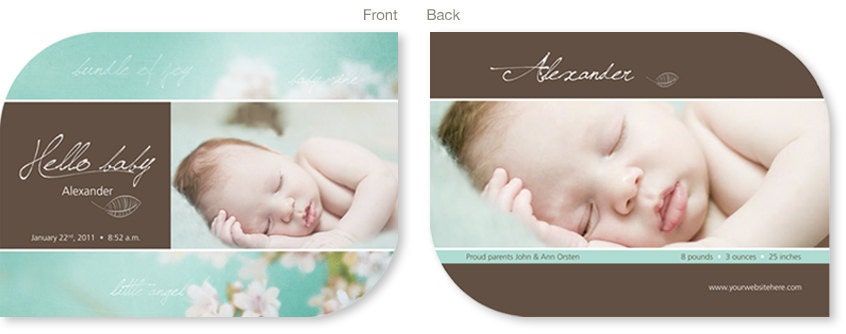 Baby announcement Card Template blue and brown with flowers 5x7 Horizontal Flat Card WHCC specsFine Art Collection Tiny Flower