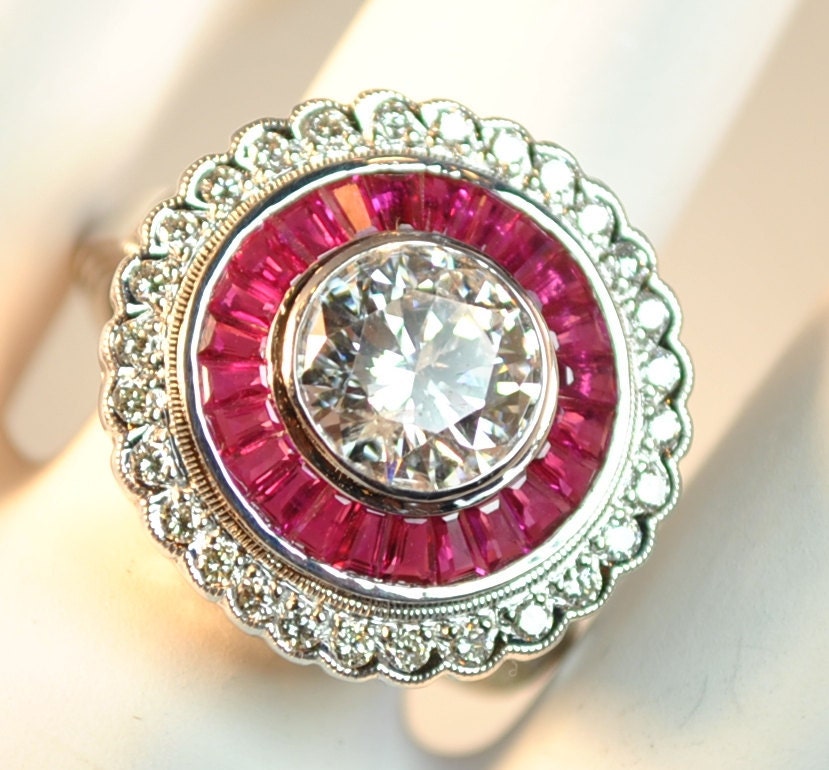 18kt White Gold Diamond and Ruby Ring
