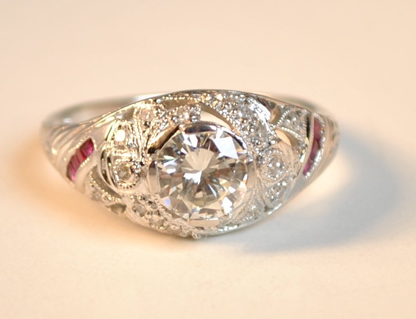 Contemporary Diamond and Ruby Basket Style Engagement Ring