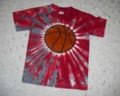 Tie dye Youth small shirt Basketball in red and grey