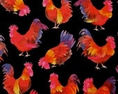 Fabric Brilliant ROCKIN ROOSTERS Chicken Rooster FARM Bird Red Michael Miller Animal Quilting Sewing 1 Yard
