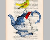 Drawing Illustration Giclee Prints Posters Mixed Media Art Acrylic Painting Holiday Decor Gifts: Drink Me Teapot