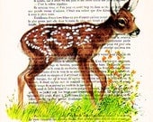 Little Deer- ORIGINAL ARTWORK Mixed Media, Hand Painted  on 1920 famous Parisien Magazine 'La Petit Illustration' xyz