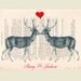 Your names with 2 kissing deer - ORIGINAL personalized ARTWORK Mixed Media, Hand Painted on 1920 Magazine 'La Petit Illustration' xyz