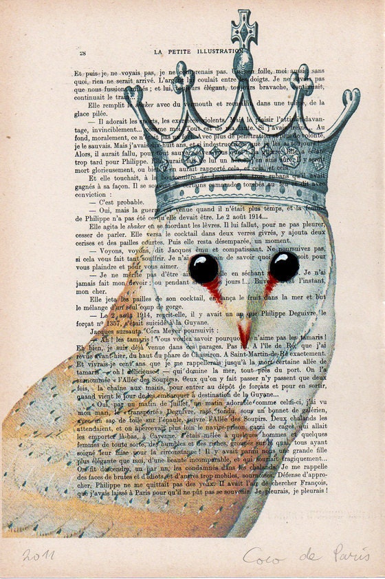 Drawing Illustration Giclee Prints Posters Mixed Media Art Acrylic Painting Holiday Decor Gifts: Owl with crown