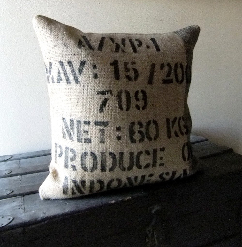 Indo No. 12 - 20 inch Designer Upcycled Burlap Pillow