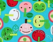 Half Yard Apple Pals in Aqua, Appleville by Suzy Ultman for Robert Kaufman Fabrics, 100% Cotton Fabric