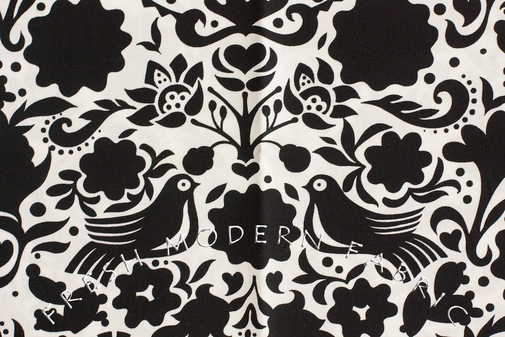 Half Yard Folklorico La Paloma in Black and White by Alexander Henry, 100% Cotton Fabric