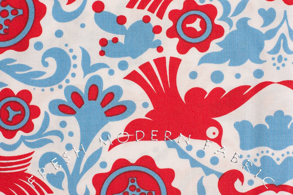 Half Yard Folklorico La Paloma in Red and Blue by Alexander Henry, 100% Cotton Fabric