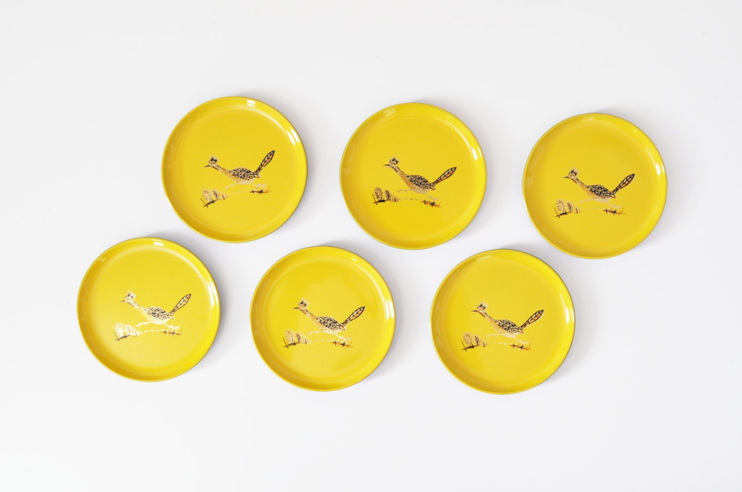 Mid-Century Roadrunner Serving Tray and Coasters Set