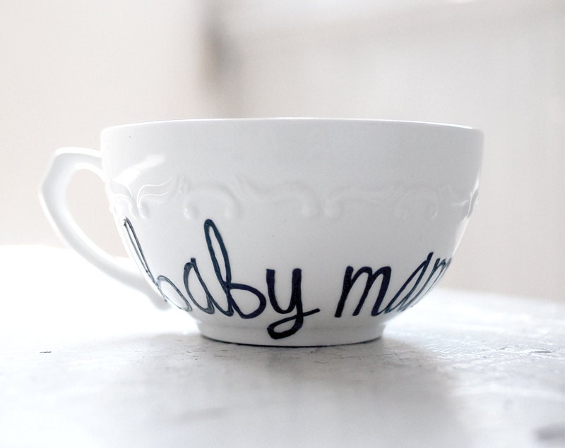 baby mama - white vintage tea cup - upcycled