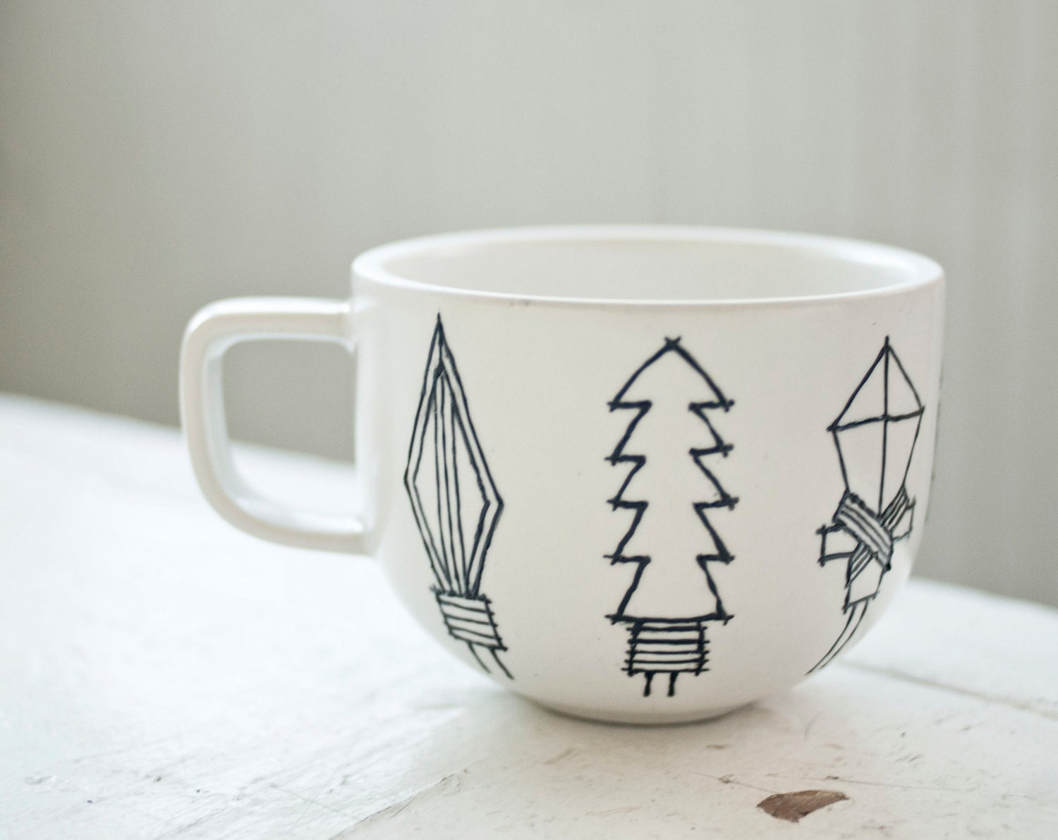 custom arrow tea cup - valentine or anti-valentine's day - black and white hand drawn illustration