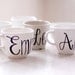 custom calligraphy first name recycled tea cups and mugs - bridesmaids, flower girls, birthdays - black and white