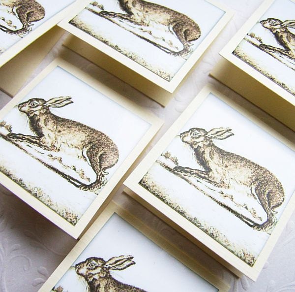 mini note cards with a  vintage rabbit graphic - perfect for every occasion - set of 6