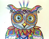Wall Art- Print- Sacred Wisdoms-  Cosmic Rainbow Owl 8x11- Print of Original