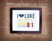 Birth Announcement Poster - "I Heart" Boy Version - 8x10 Printable