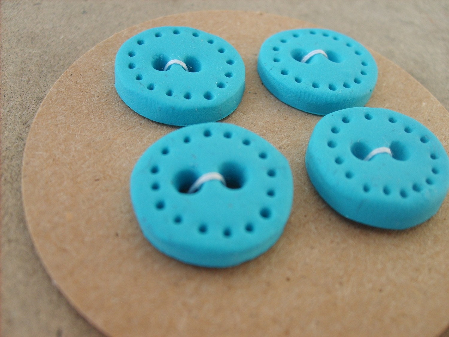 Handmade Buttons set of 4--Teal with dotted edge -- HALF OFF