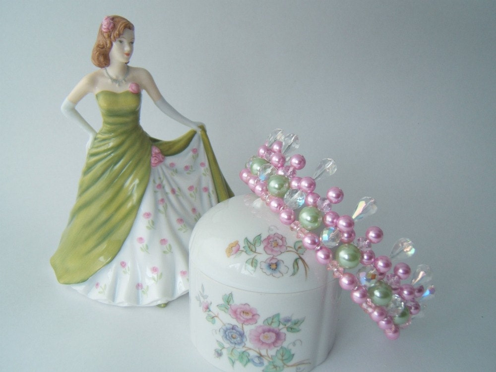 Rosebud Deep Pink and Green Child's Tiara
