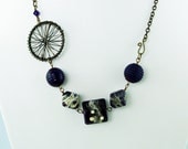 SALE - Carriage Ride Lampwork Accented with Brass Necklace by Michelle Cowboy Old West Western Purple White