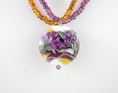 Purple and Orange Lampwork Necklace Shiny Seed Beads Swarovski crystals