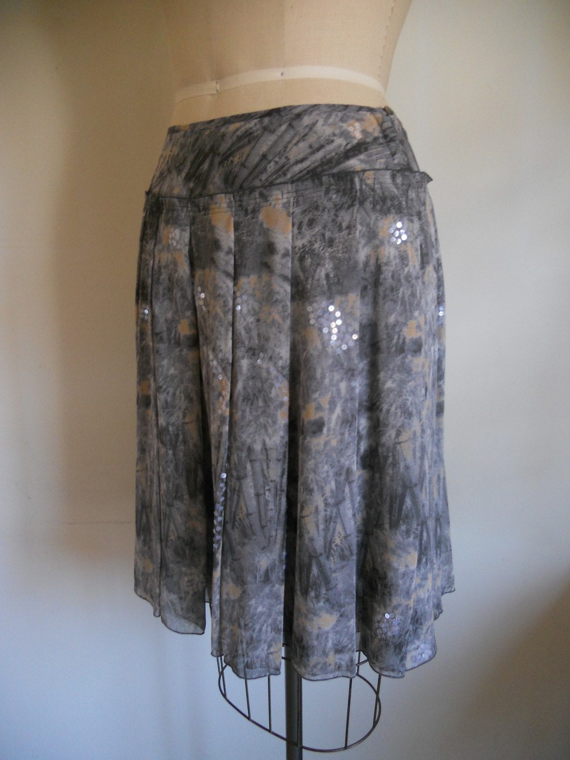 Reserved Please for Pearl Vintage Skirt Ann Klein Print Silk Chiffon Sequin Pleated size 10 Vintage 1970's