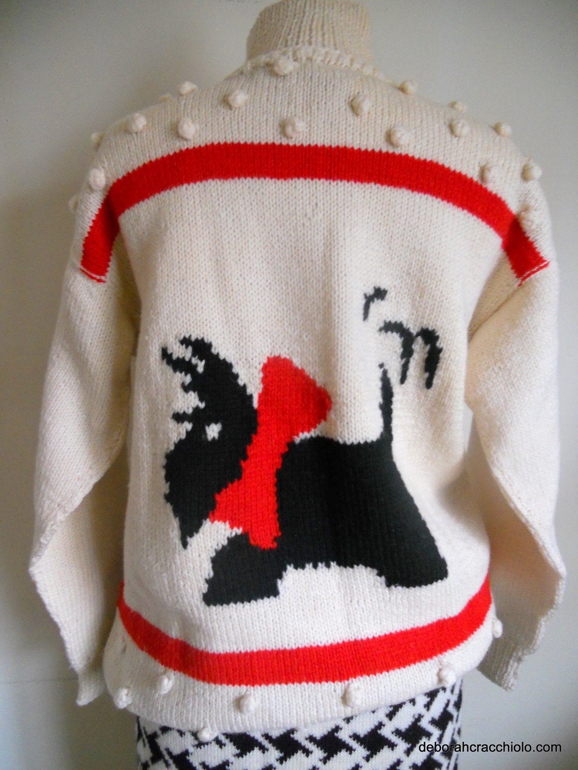 Vintage Sweater Roberta Freyman Scottie Dog Handmade Peru 1970's Listing for matching Skirt Separate