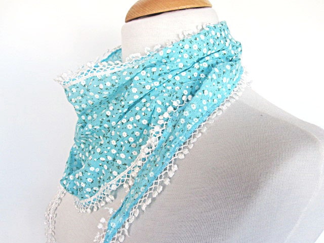BLUE FLORAL Cotton Scarf With Lace, Fashion, Spring Sale