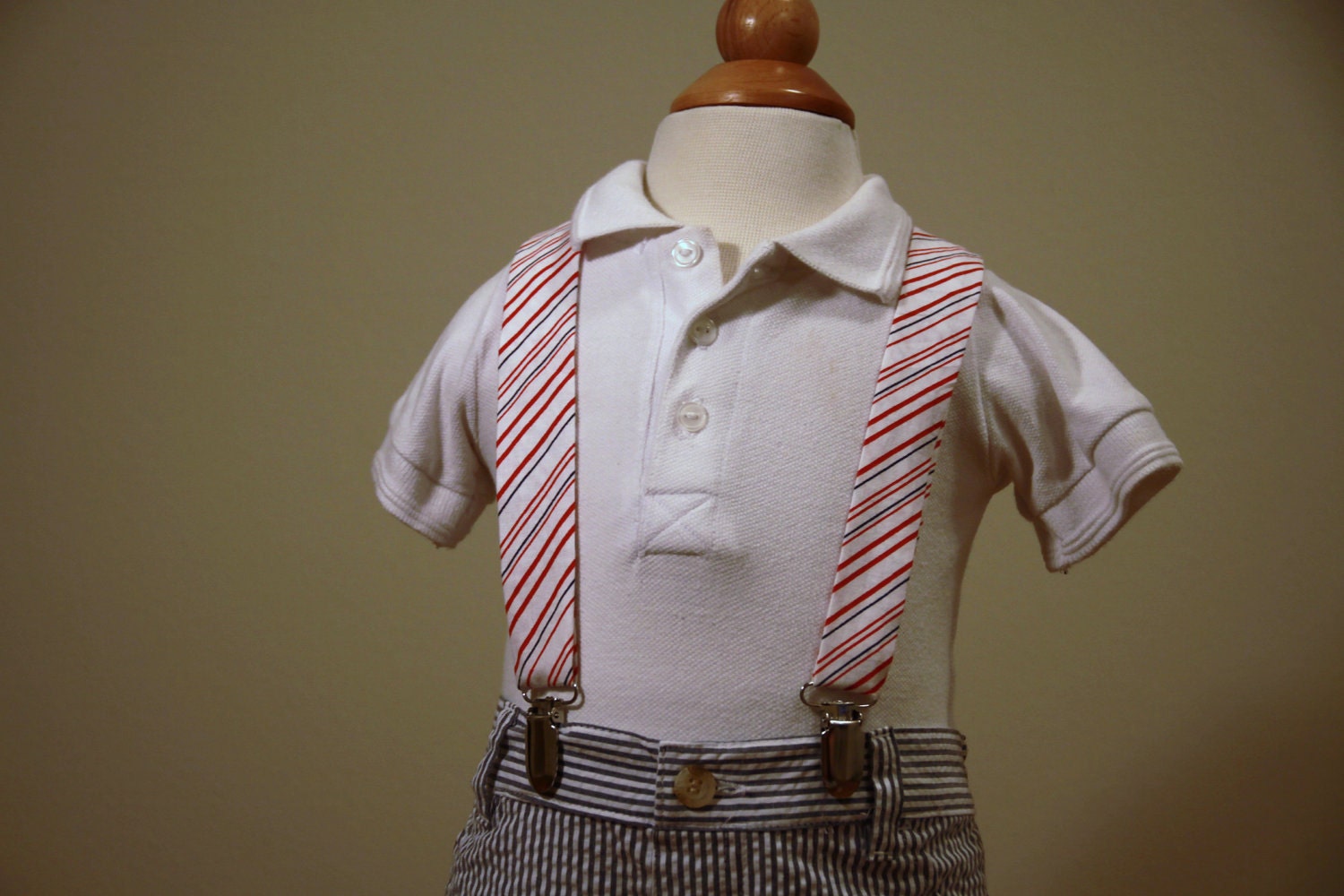 Red and Navy Striped Adjutable Suspenders