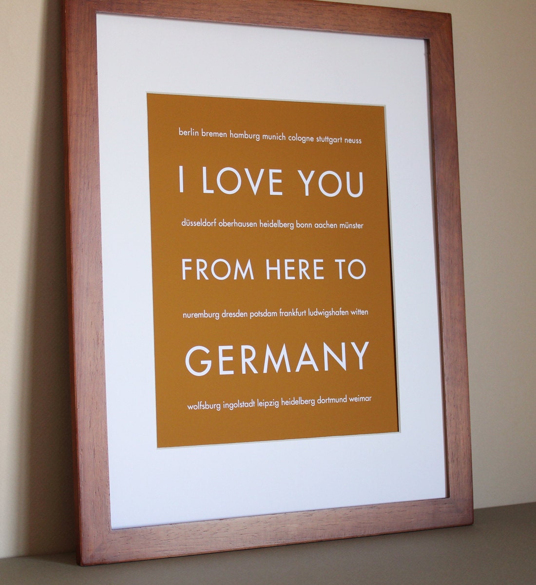 Germany Art Print, I Love You From Here To GERMANY, 8x10, Choose Your Color, Unframed