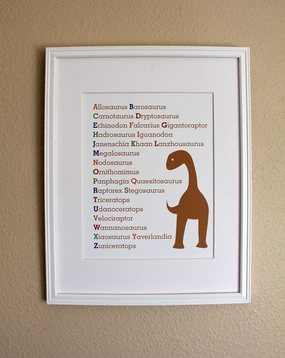 Dinosaur Alphabet Art Print, 8x10, Unframed