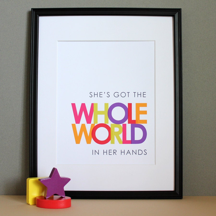 Christian Kid Art Print, Shes Got the Whole World in Her Hands, 8x10, Unframed