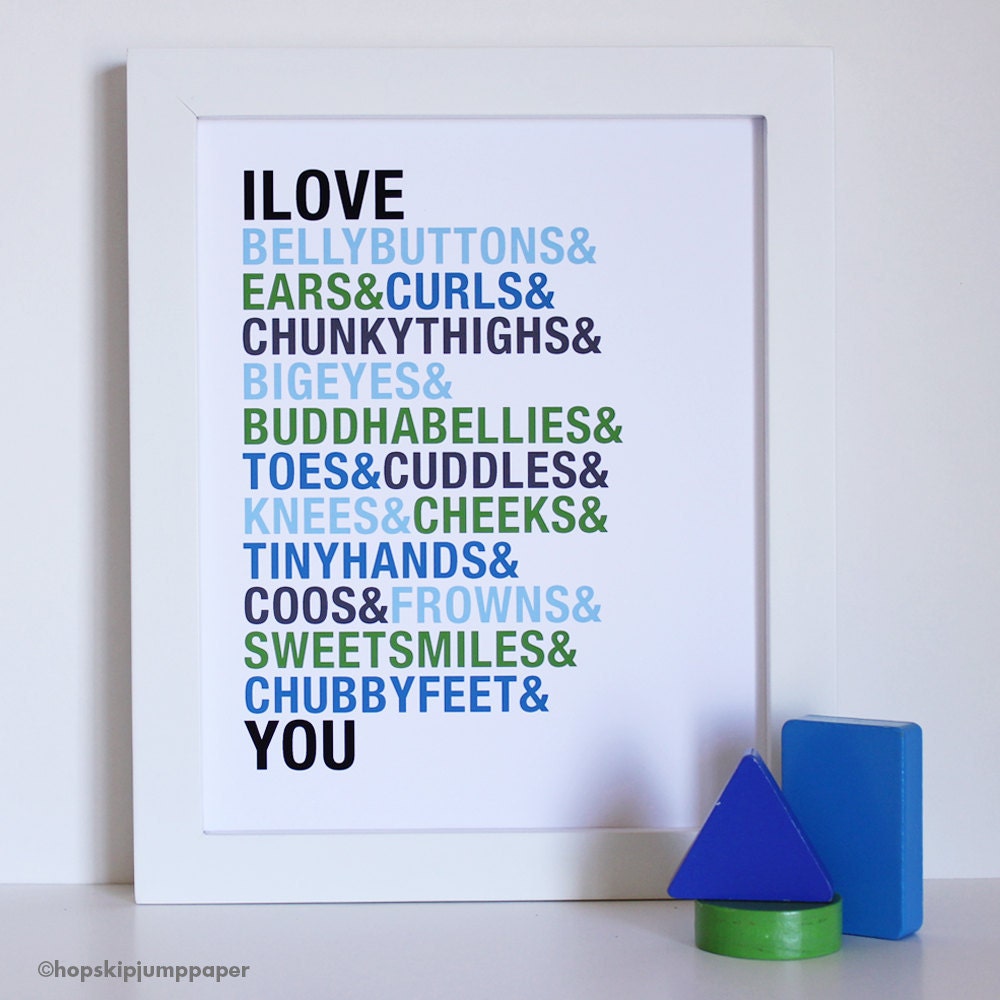 Kids Art Poster, I Love Belly Buttons, 8x10, Custom Colors, Unframed - BABY TALK MAY 2012