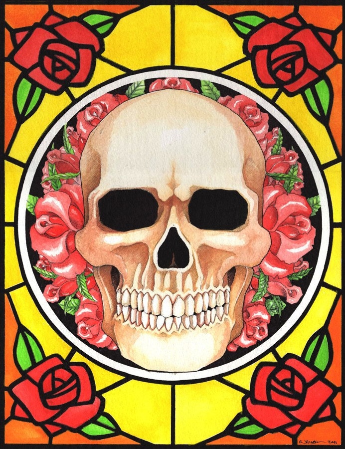 Skull and Roses - print of original painting