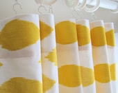 Pair of Decorative Designer Custom Curtains Drapes  50 x 96  Corn Yellow on White Ikat  Contemporary Modern Style