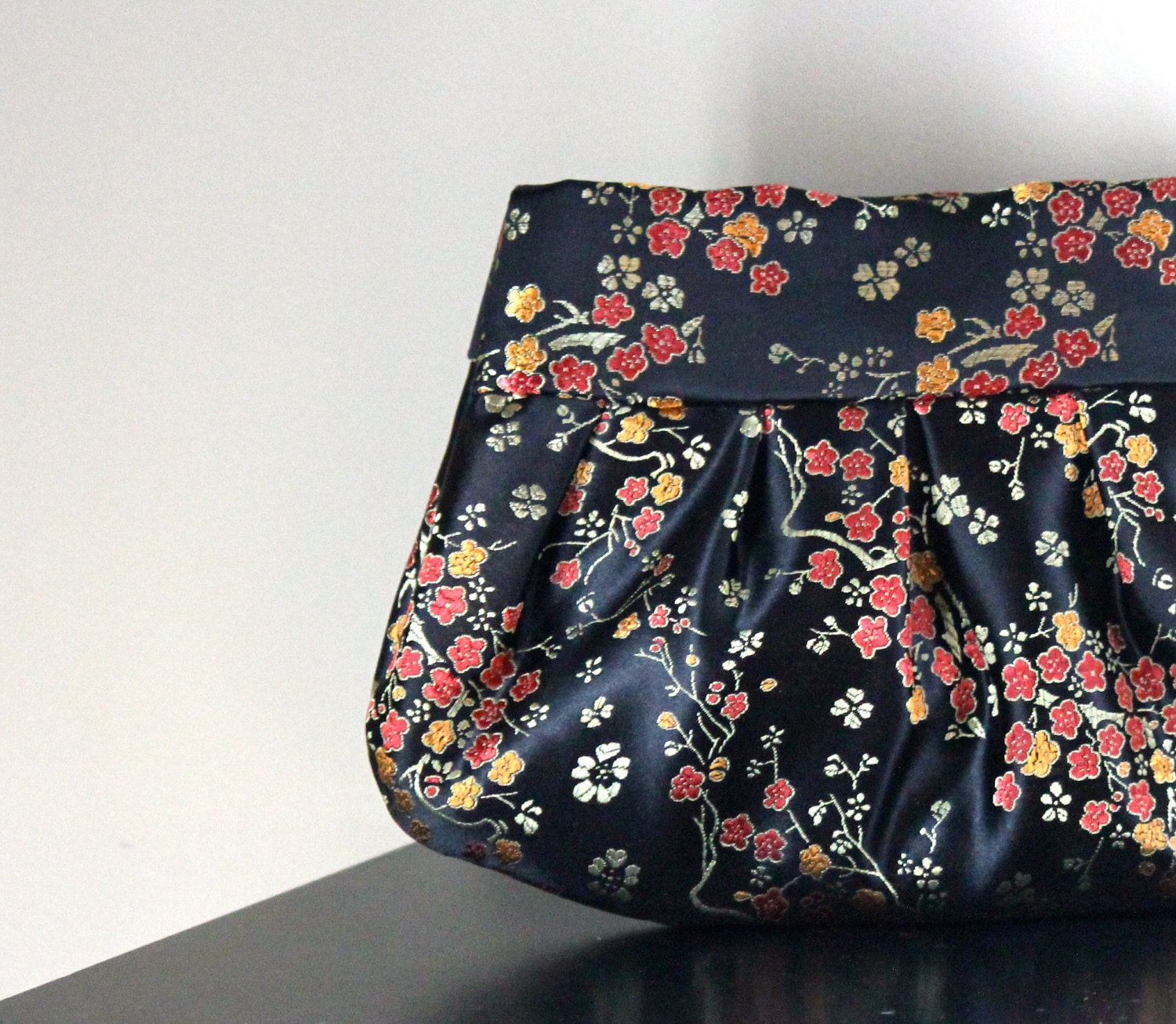 Black Zen Cherry Blossom Clutch Purse