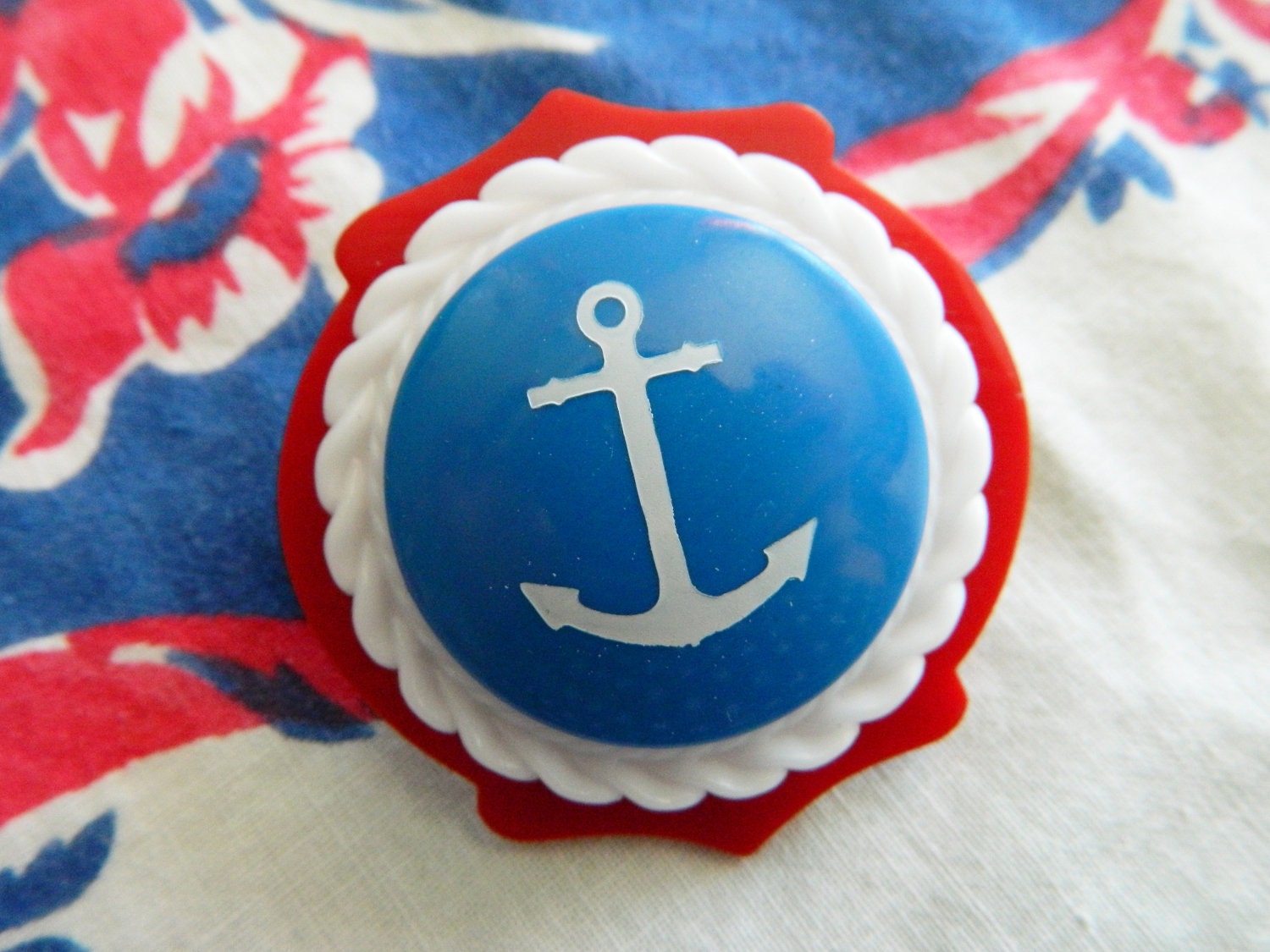 Brooch Vintage Retro Red White & Blue Nautical Anchor - Maiden Voyage
