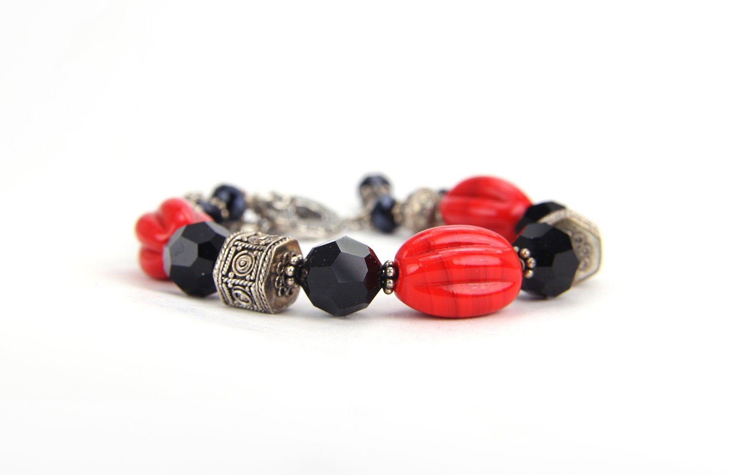 Red Black Sterling Silver and Swarovski Crystal Bracelet by the Bracelettree:  A Day in Shanghai