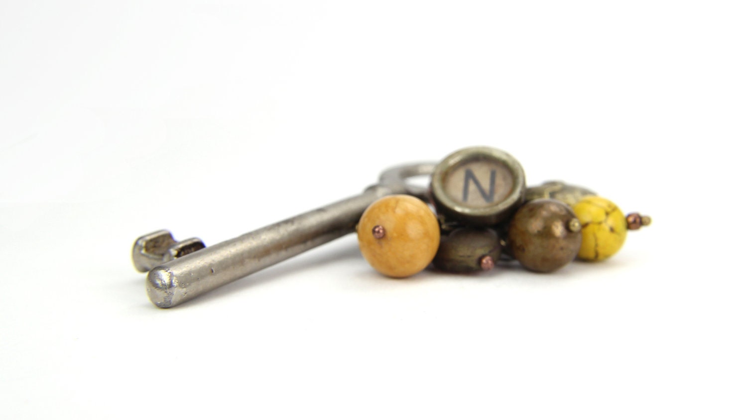 Vintage Skeleton Key, Typewriter Key Key Chain, Letter N