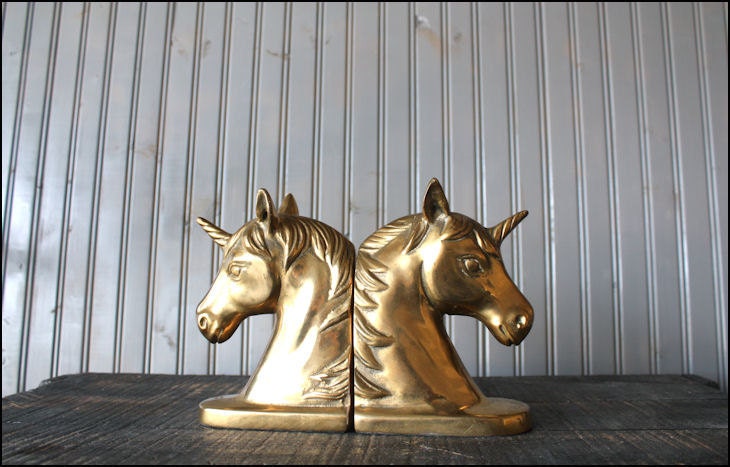 Solid Brass Bookends // Unicorn Pair